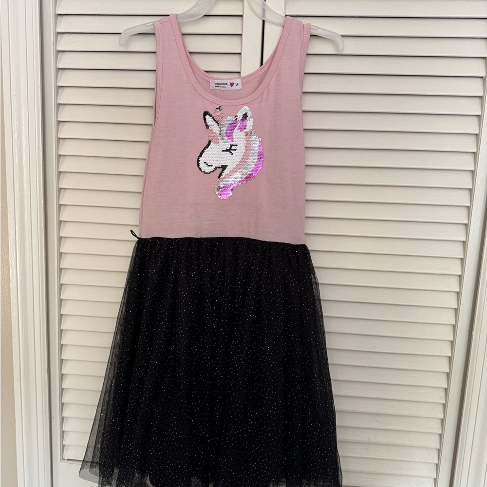 Pink Unicorn Dress with Black Tulle Skirt